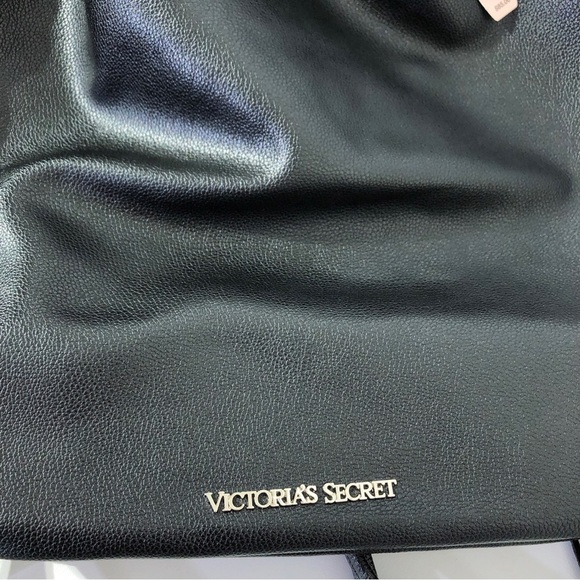 Victoria Secret Black Fringe Faux Pebble Leather Backpack Carry All Backpack NWT main image 10